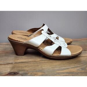 Clarks Sandals Womens 9.5 M Wedge Heels Slip On Strap White 81965